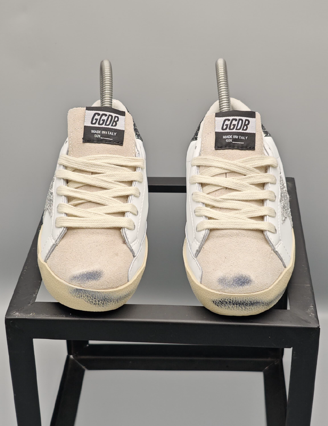 Golden Goose Super-Star White Black Cream Glitter