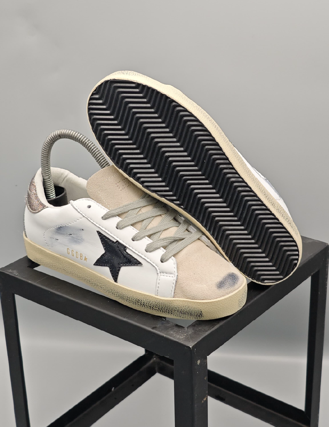 Golden Goose Super-Star White Black Glitter Pink
