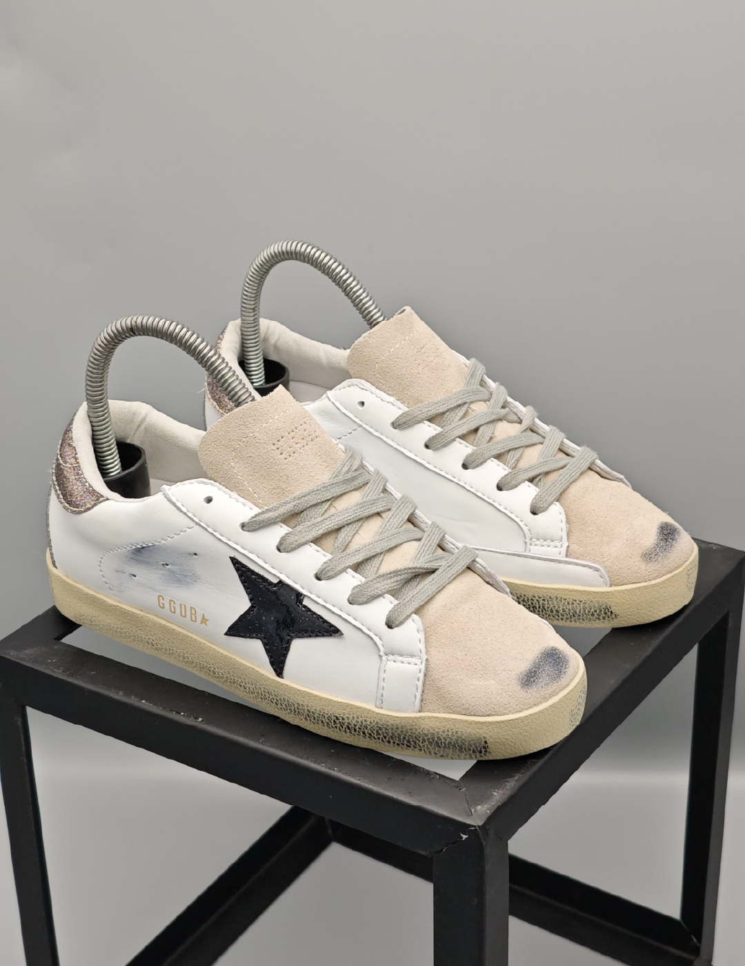 Golden Goose Super-Star White Black Glitter Pink
