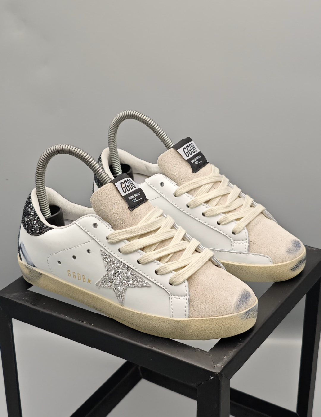Golden Goose Super-Star White Black Cream Glitter