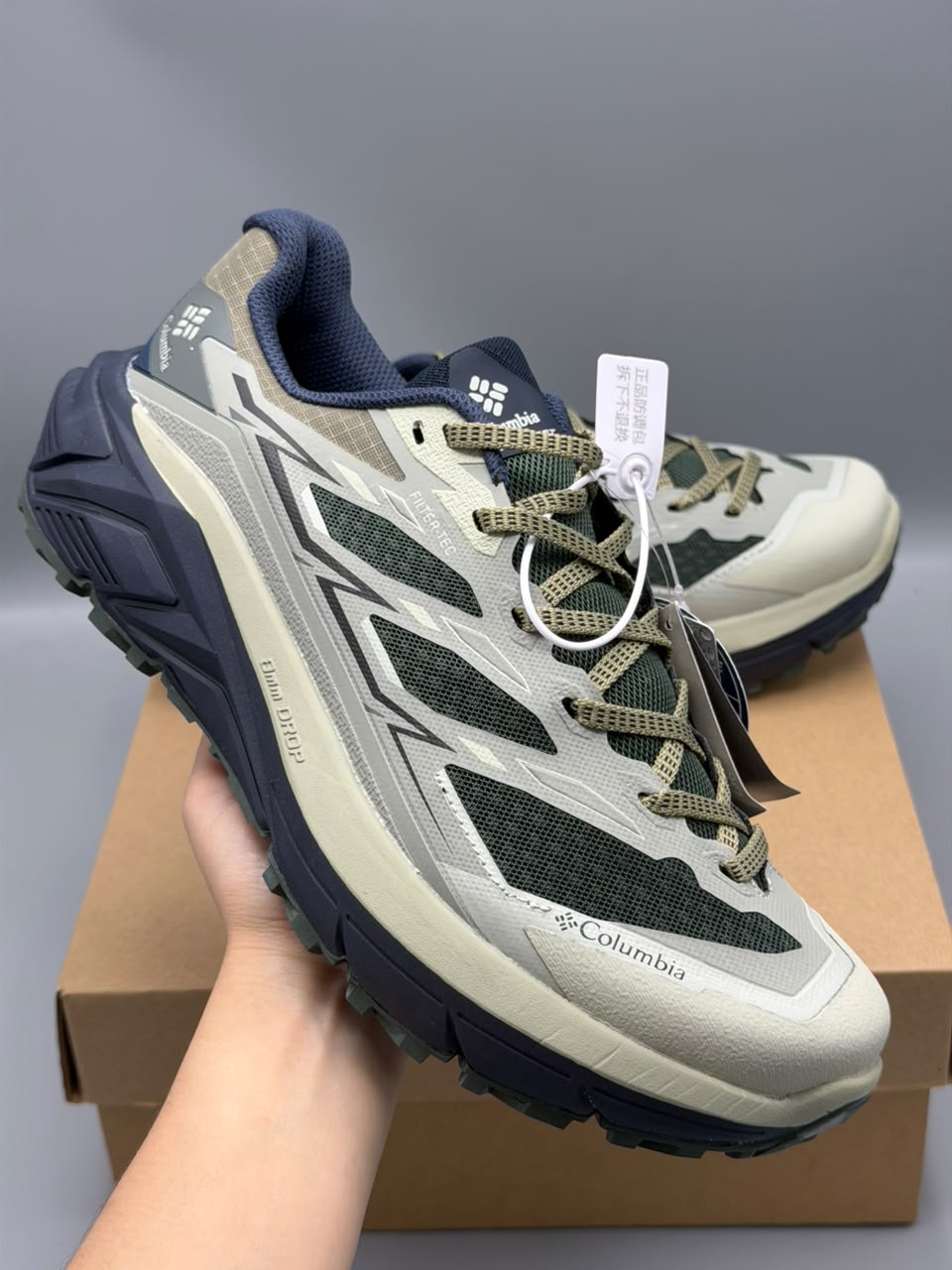 Columbia Montrail Trail – Beige, Gris Oliva y Azul Marino