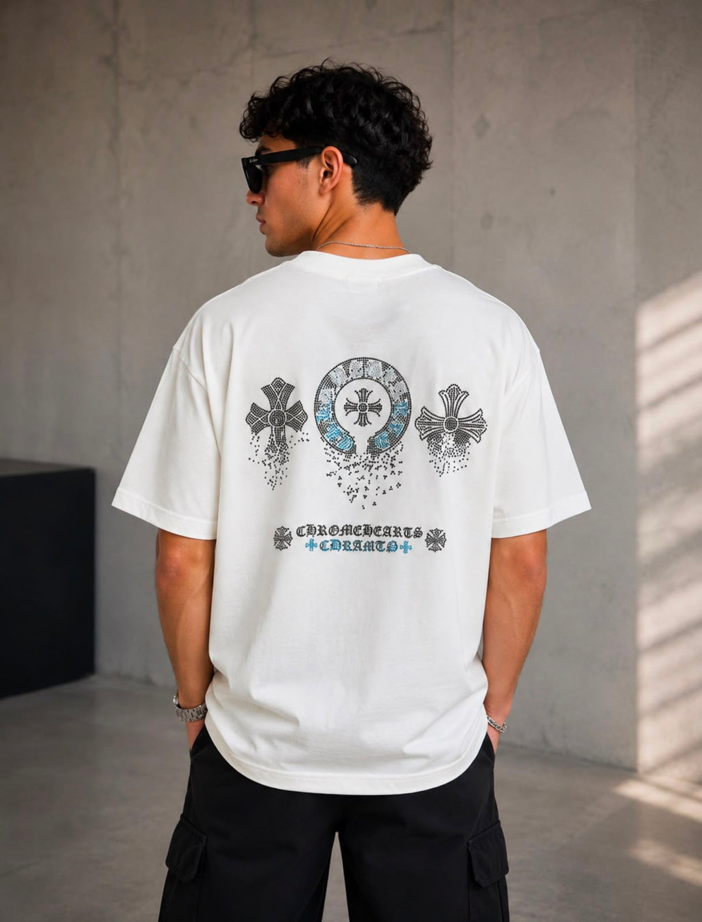 Camiseta Chrome Hearts Cross Rhinestone
