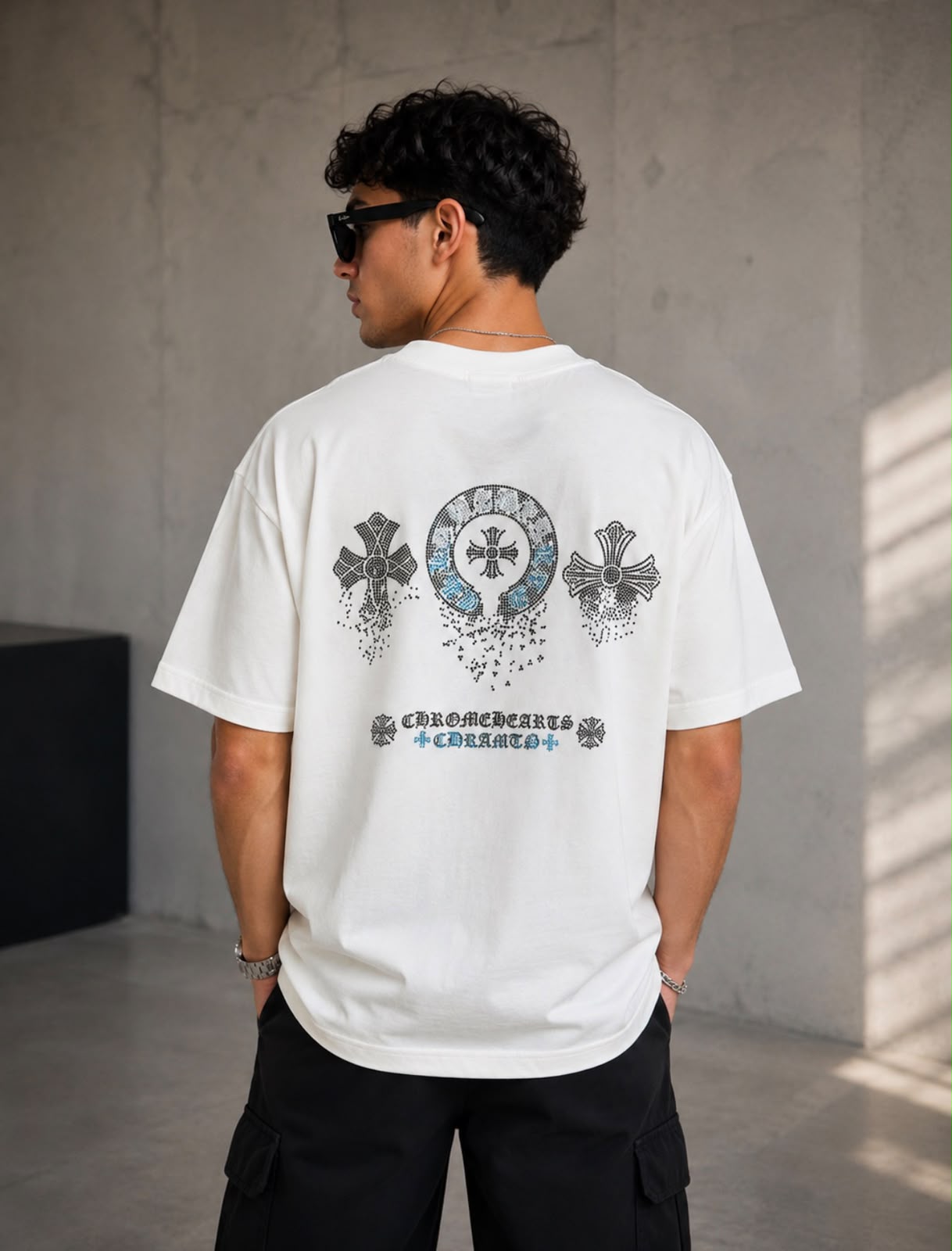 Camiseta Chrome Hearts Cross Rhinestone