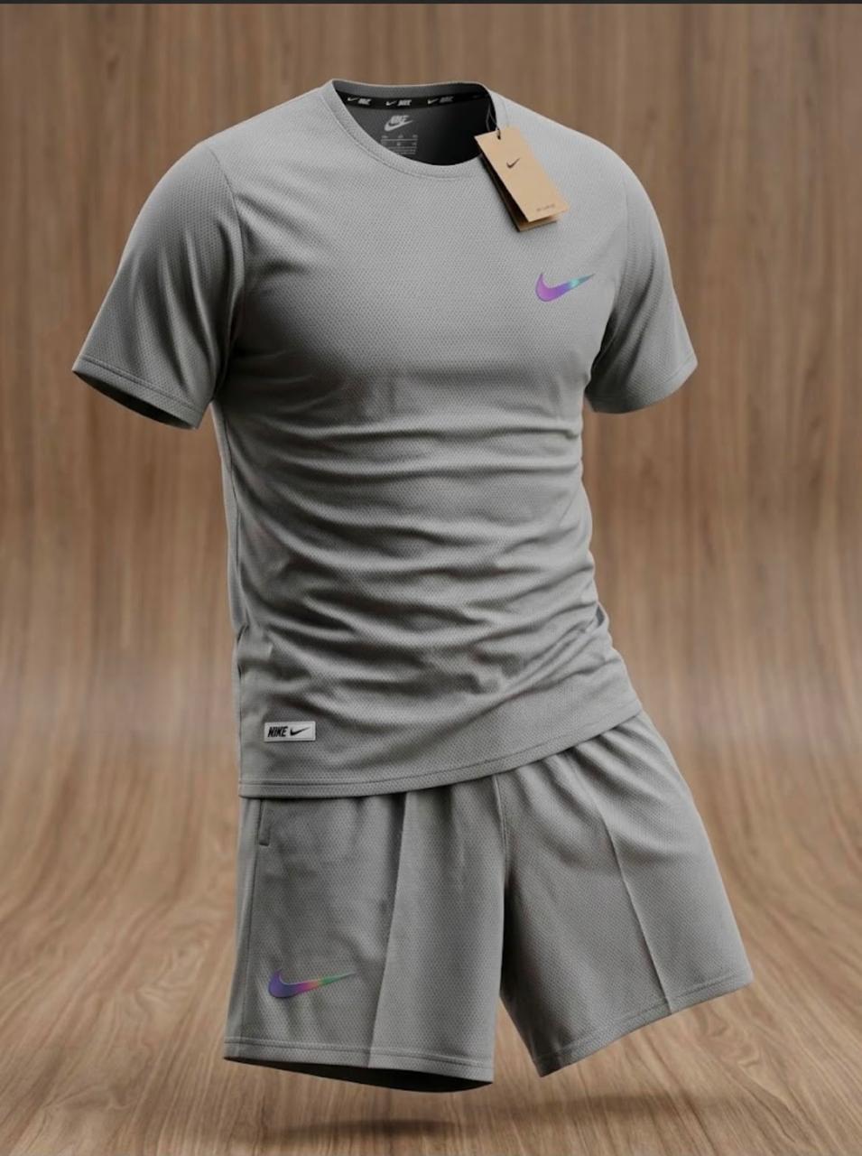 Conjunto Nike Deportivo Camiseta + Pantaloneta – Gris / Morado / Turquesa