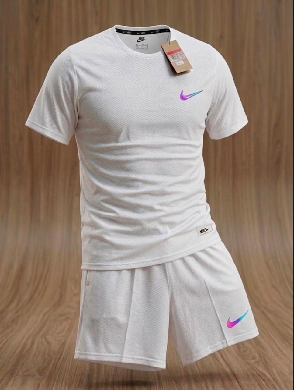 Conjunto Nike Deportivo Camiseta + Pantaloneta – Blanco / Morado / Turquesa