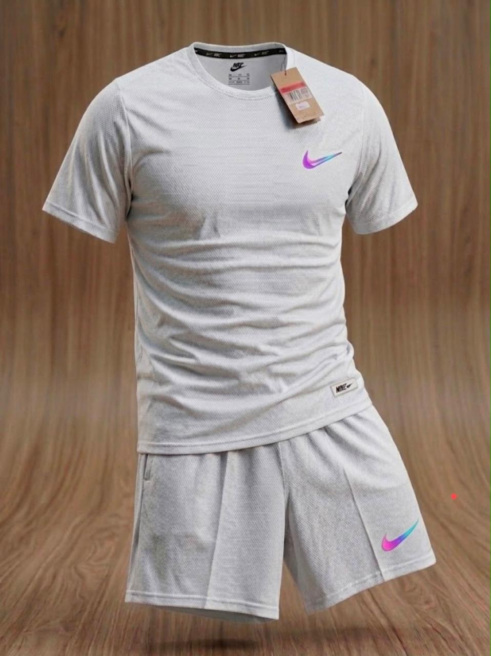 Conjunto Nike Deportivo Camiseta + Pantaloneta – Gris Claro / Morado / Turquesa