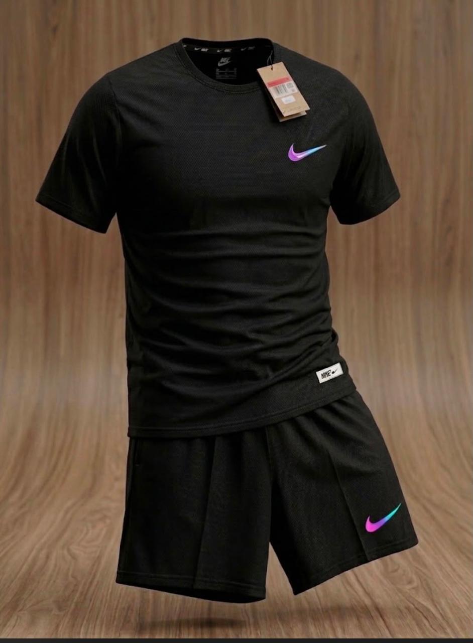 Conjunto Nike Deportivo Camiseta + Pantaloneta – Negro / Morado / Turquesa