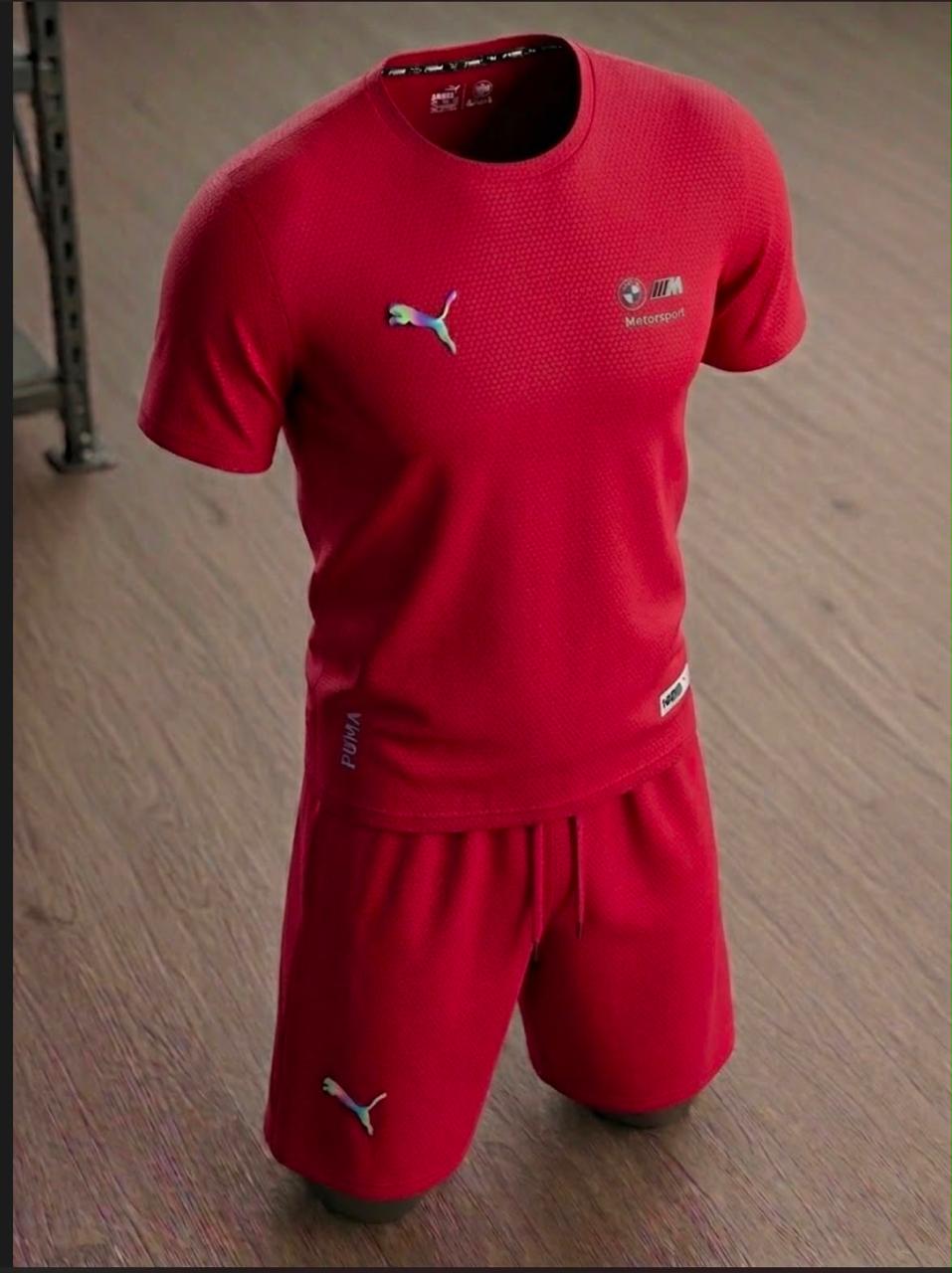Conjunto Puma BMW Motorsport Camiseta + Pantaloneta – Rojo / Gris