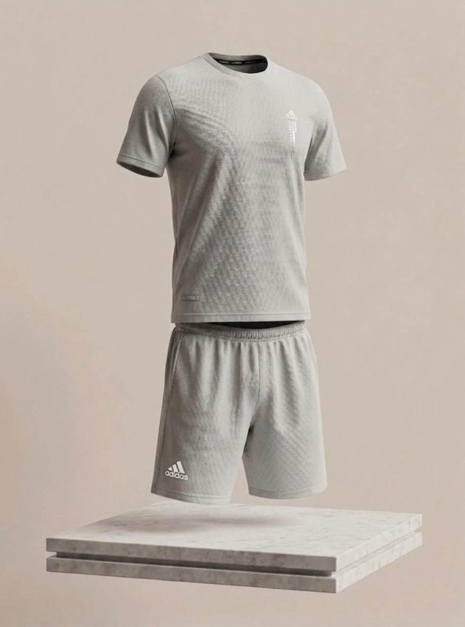 Conjunto Adidas Deportivo Camiseta + Pantaloneta – Gris Claro / Blanco
