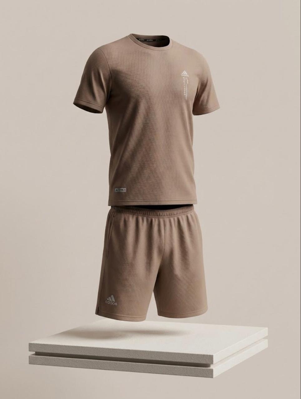 Conjunto Adidas Deportivo Camiseta + Pantaloneta – Café / Blanco