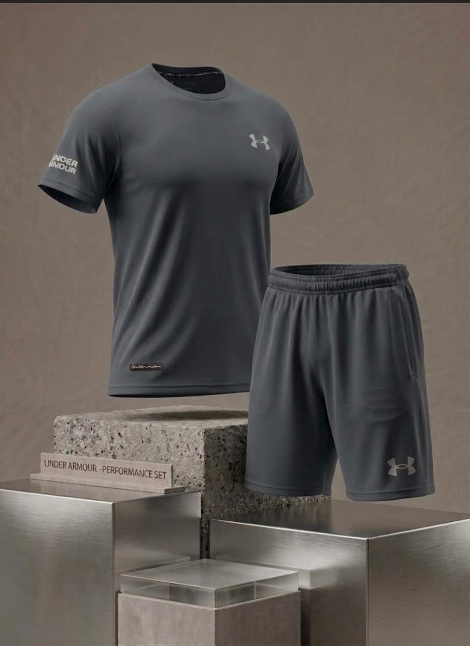 Conjunto Under Armour Camiseta + Pantaloneta – Gris Grafito / Gris Claro