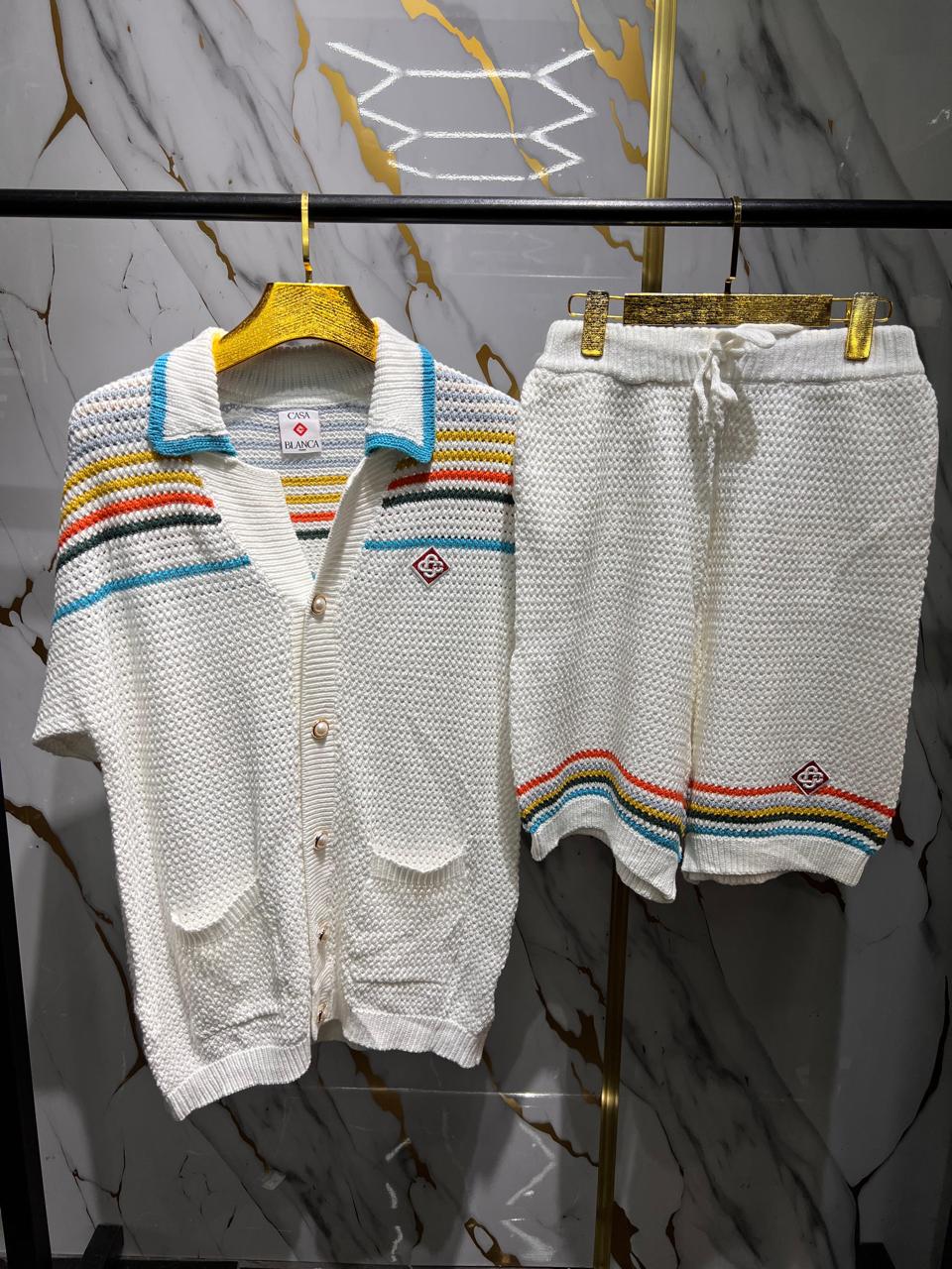 Conjunto Casa Blanca Tejido Camisa + Short – Blanco / Azul / Amarillo / Rojo