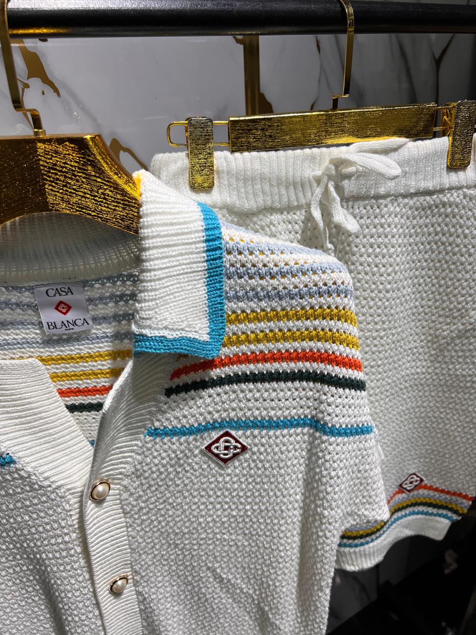 Conjunto Casa Blanca Tejido Camisa + Short – Blanco / Azul / Amarillo / Rojo