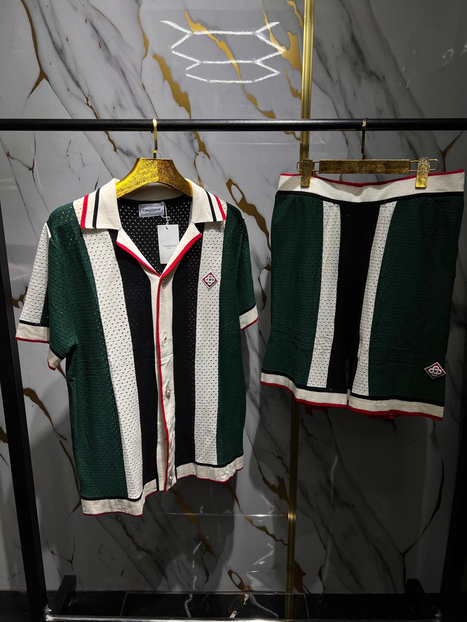 Conjunto Casablanca Tejido Camisa + Short – Verde Oscuro / Negro / Blanco / Rojo