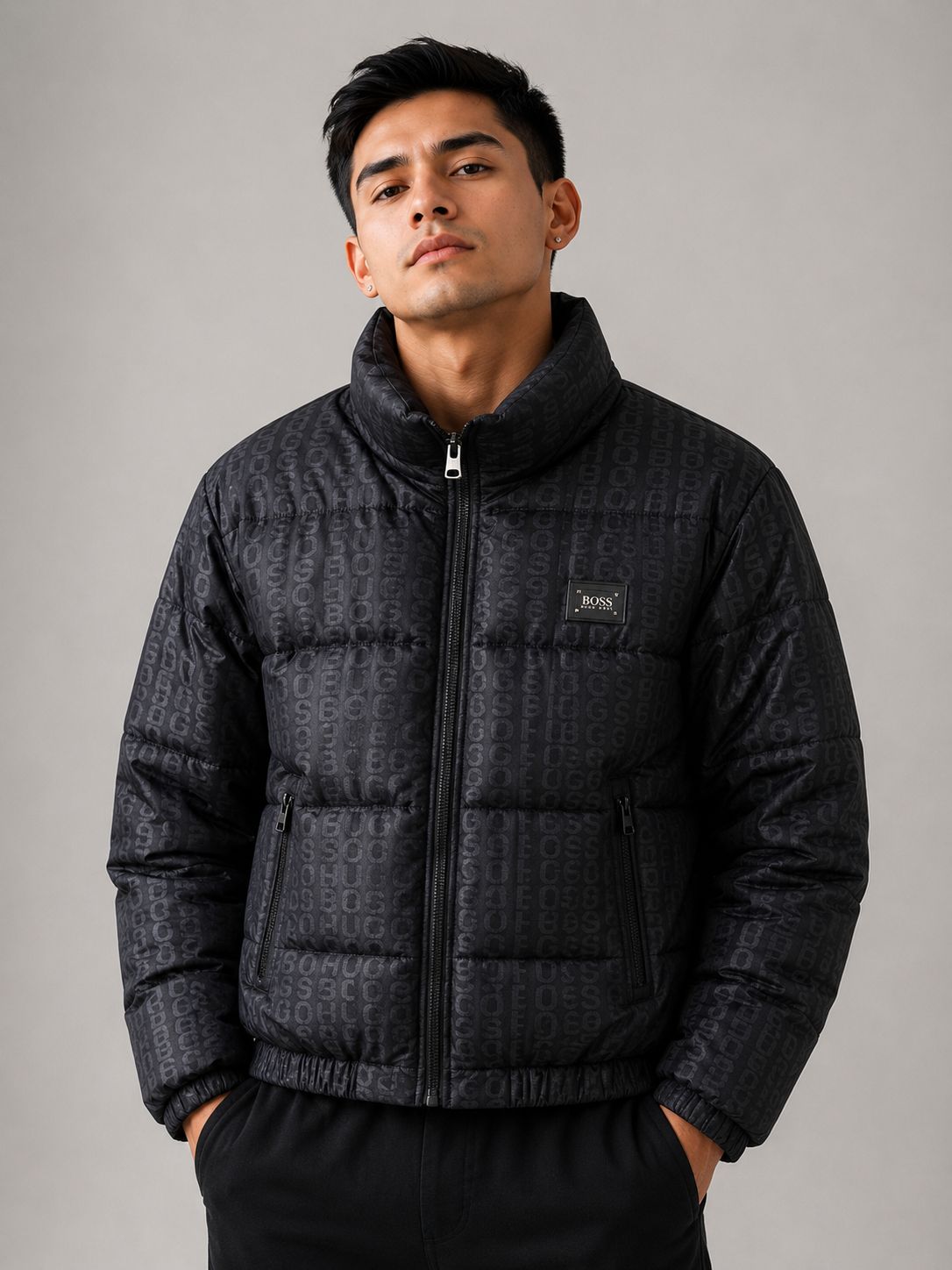 Chaqueta BOSS Acolchada Monogram – Negro
