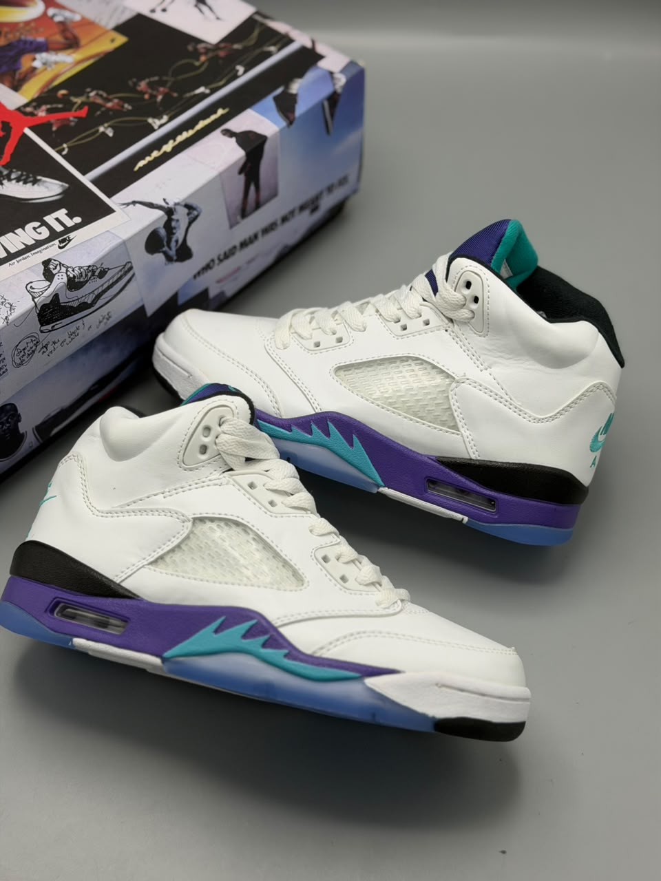 Air Jordan 5 “Grape” – Blanco, Morado y Turquesa